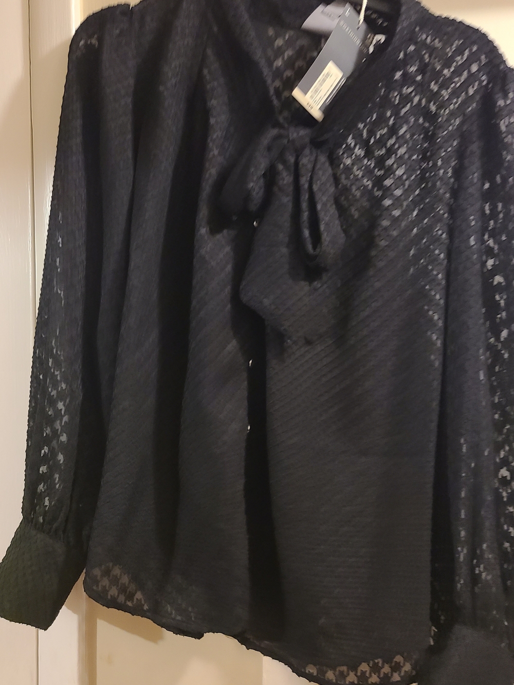 Worthington Black Sheer Tie-Neck Blouse